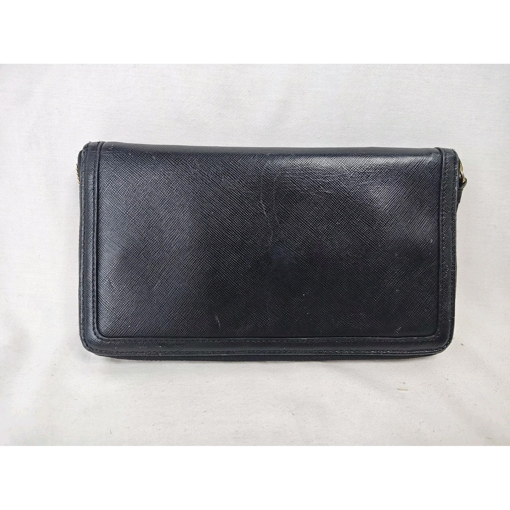 Hobger Black Saffiano Leather Zip Around Wallet Organizer ClutchWomen's Cards
